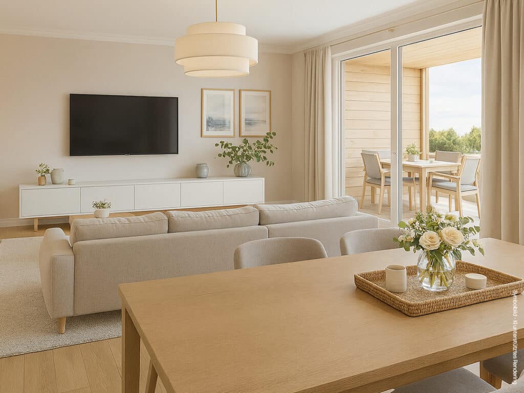 das CARA - Neubauprojekt in Rosegg - geförderte Reihenhäuser im Eigentum - Innenräume -Symbolbilder KI unterstützte Renderings