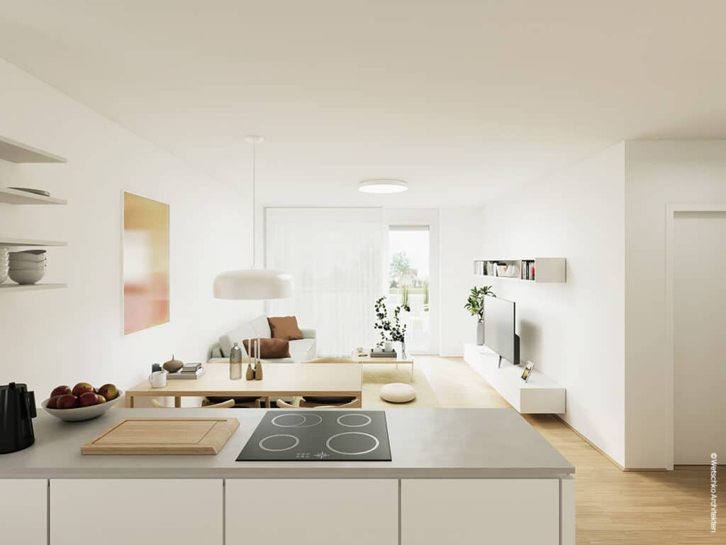 das mo:mo - Neubauprojekt in Moosburg Innenansicht - gefördertes Eigentum © Wetschko Architekten